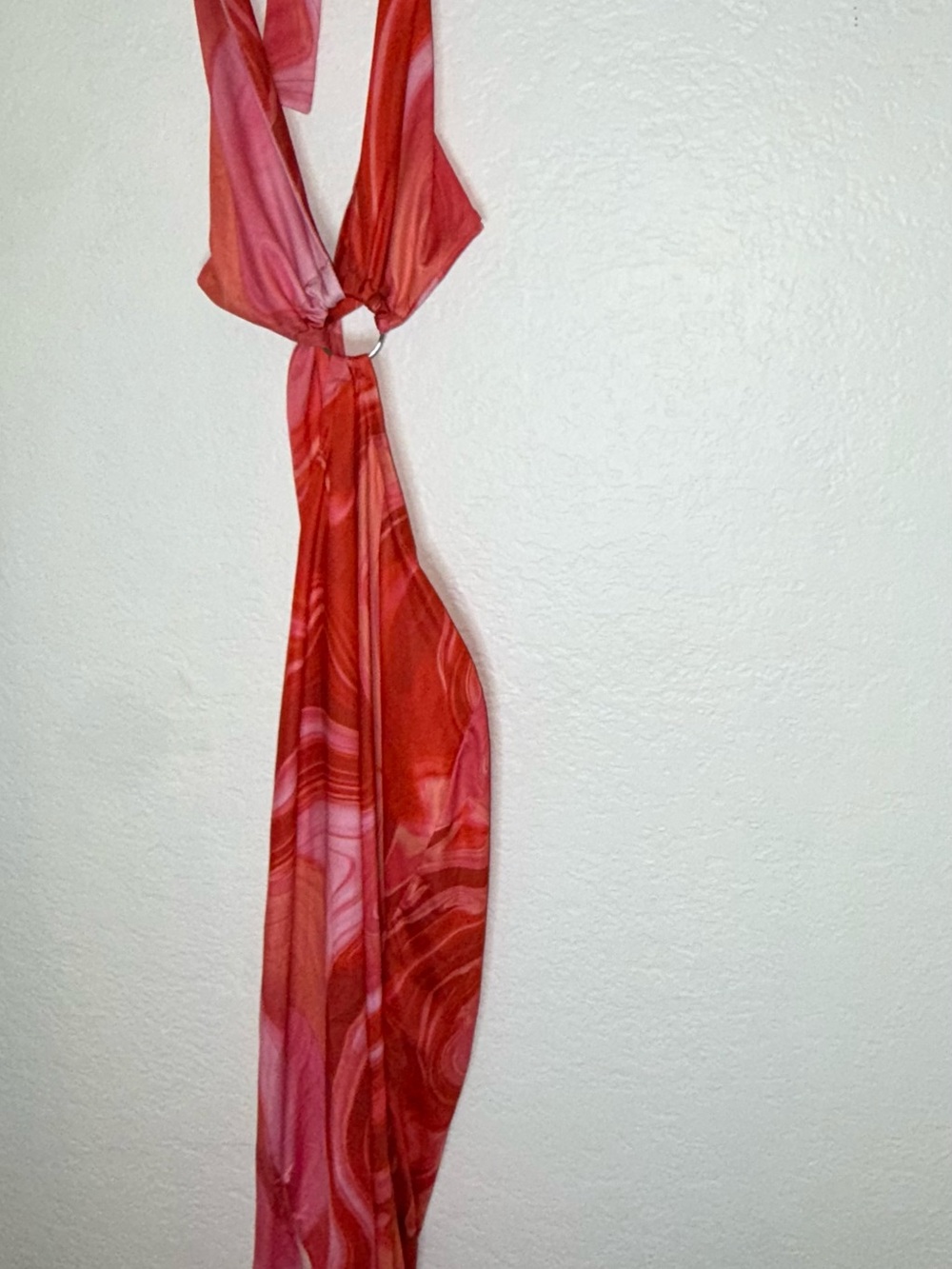 Red Pink Marble Print dress with Ring Detail